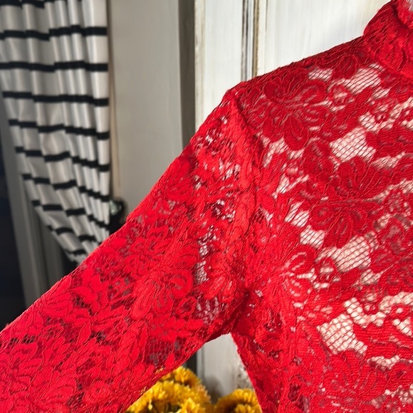 Elegant Red Lace Mini Dress - Picture 5 of 11